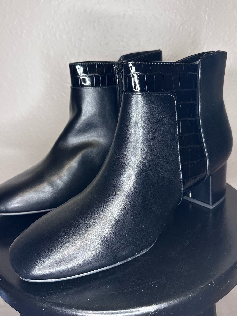 Black Low Block Heel Booties, Size 11